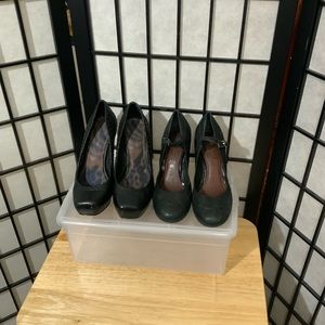 2 -Gianni Bini Shoes Chunky Round Heel Mary Jane's&Black Square Toe Pump Leather